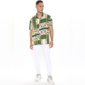 Premier Short Sleeve Woven Top Green/Combo
